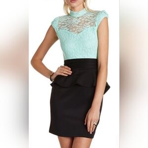 Charlotte Russe 2010 Mint Lace and Black Peplum Dress, Size S